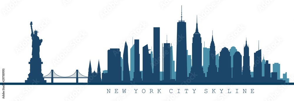 silhouette of New York city skyline - obrazy, fototapety, plakaty 