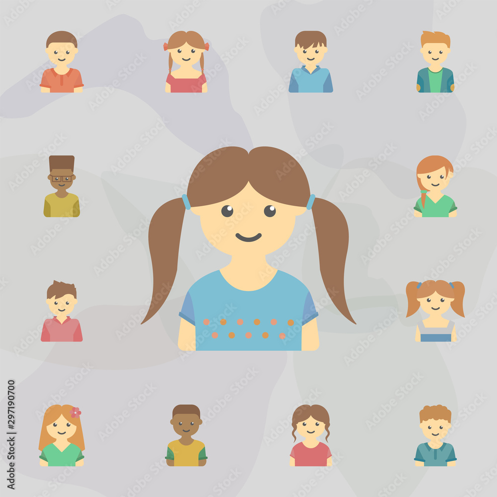 avatar of girl with pigtails colored icon. Universal set of kids avatars for website design and development, app development avatar of girl with pigtails colored icon. Universal set of kids avatars for website design and development, app development