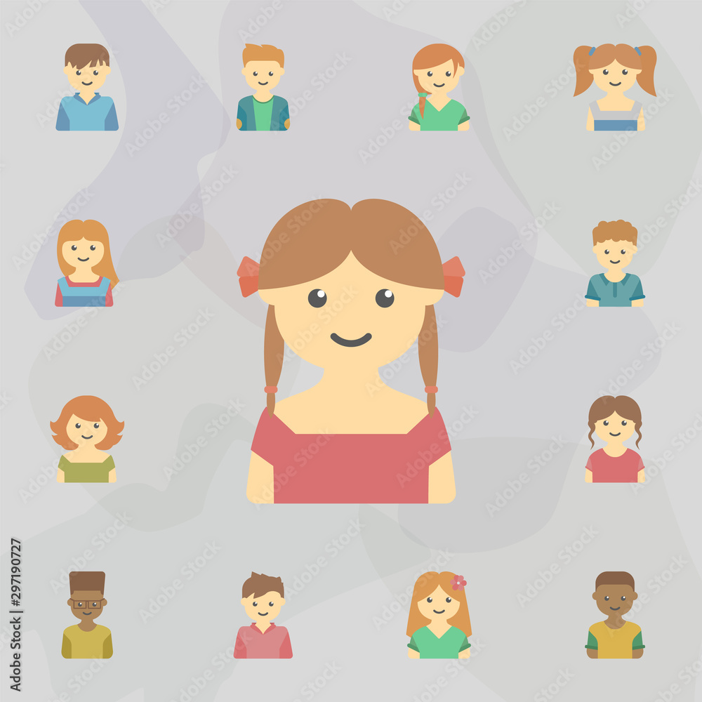 avatar of girl with pigtails colored icon. Universal set of kids avatars for website design and development, app development