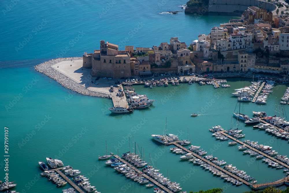 Aerial view of port of Castellammare del Golfo, Sicily,Italy