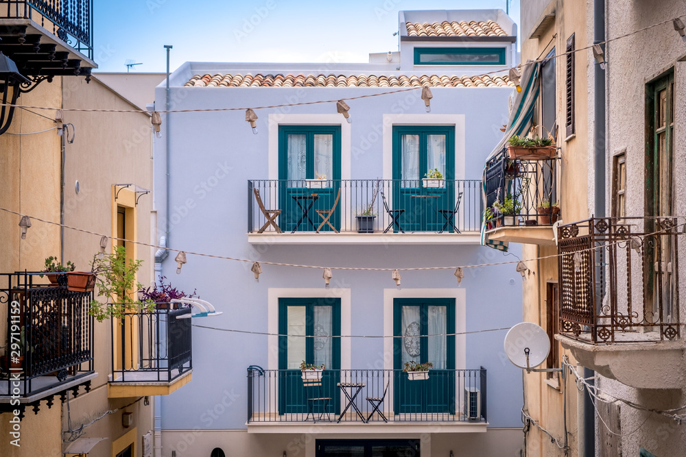 Fototapeta premium Morning streets of Castellammare del Golfo, Sicily in Italy