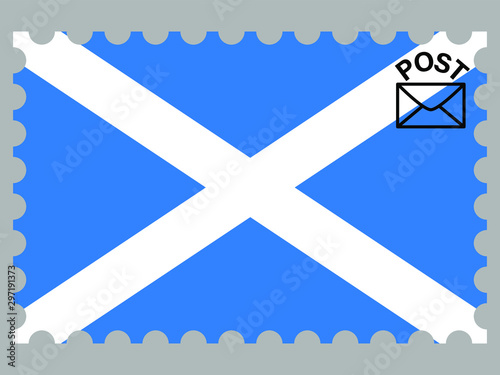 Postage Stamp and National flag of Scotland know as Alba, part of United Kingdom of Great Britain. original colors and proportion. Vector illustration, from countries flag set.