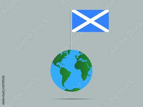 Planet Earth Globe with National flag of Scotland know as Alba, part of United Kingdom of Great Britain. original colors and proportion. Vector illustration, from countries flag set.