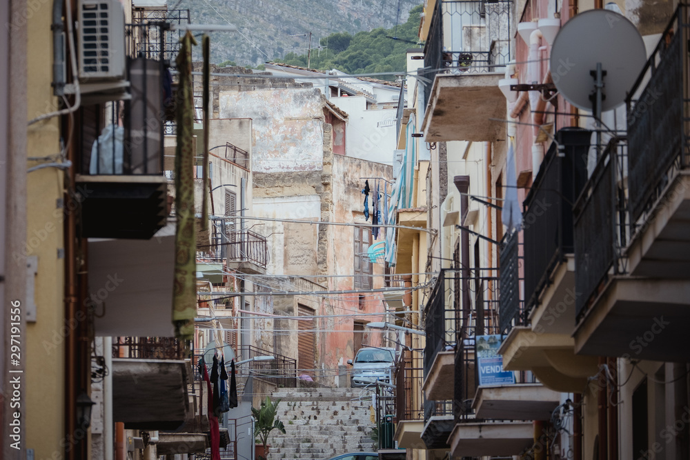 Morning streets of Castellammare del Golfo, Sicily in Italy