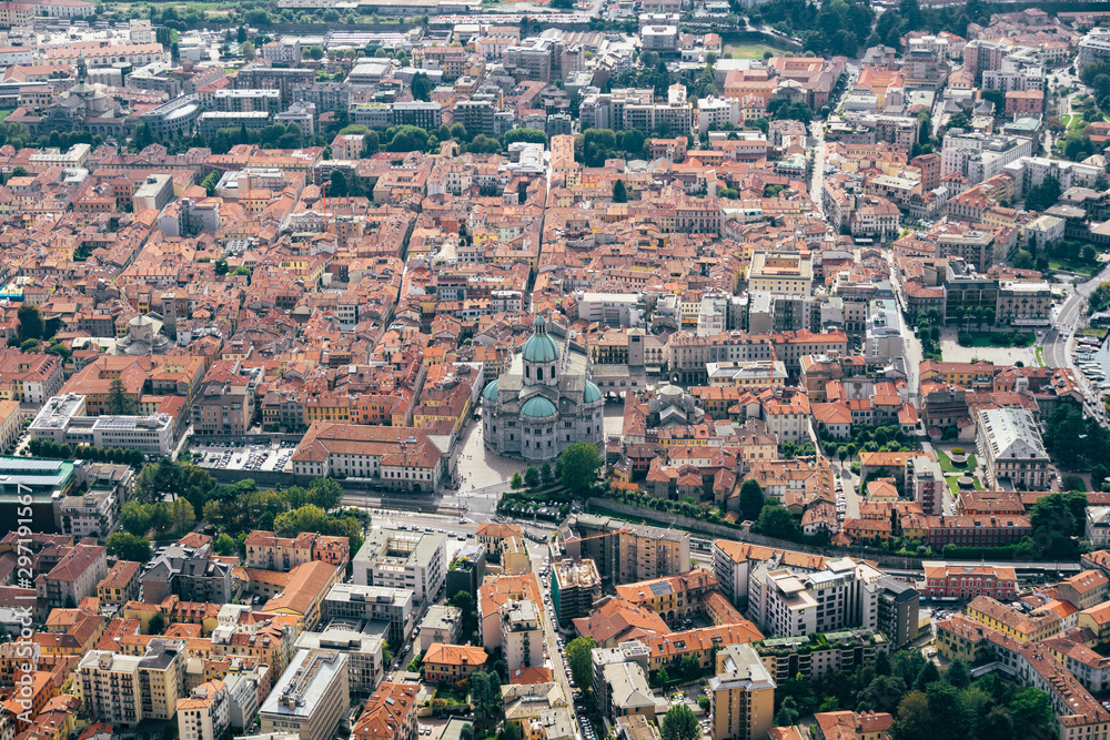 Panorama view on old city Como, Italy. Como, Italy. Fantastic aerial view on old city Como. Aerial view of the city of Como and its Cathedral