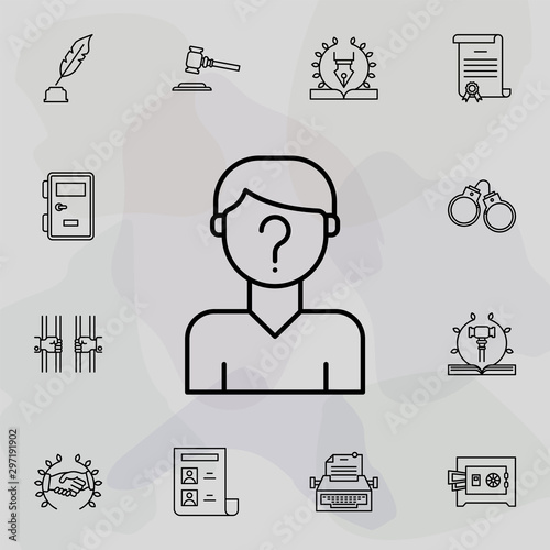 Suspect, man, question mark icon. Universal set of law and justice for website design and development, app development