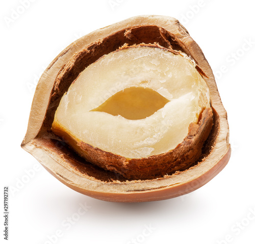 hazelnut in broken shell isolated on a white background