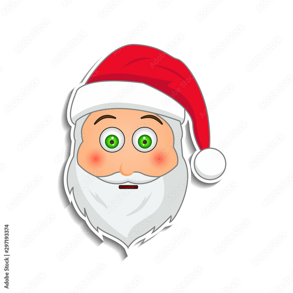 Emoji santa claus in sticker style. Winter holidays emotion. Santa clause in bewilderment emoji icon Emoji santa claus in sticker style. Winter holidays emotion. Santa clause in bewilderment emoji icon