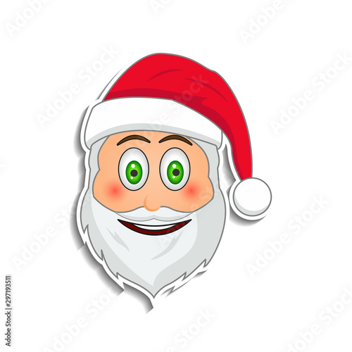 Emoji santa claus in sticker style. Winter holidays emotion. Santa clause in surprised, smile emoji icon