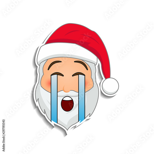 Emoji santa claus in sticker style. Winter holidays emotion. Santa clause in cry emoji icon