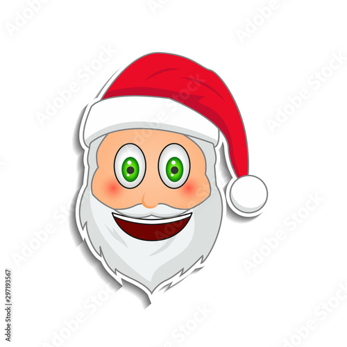 Emoji santa claus in sticker style. Winter holidays emotion. Santa clause in happy emoji icon