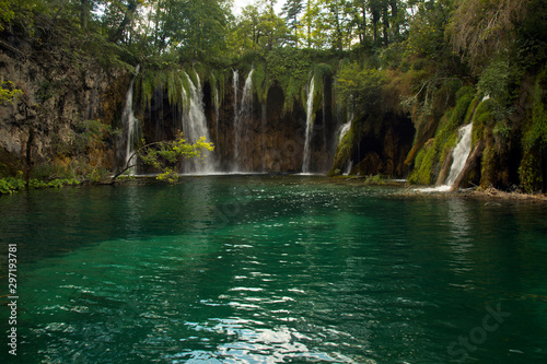 View of  waterfalls in Plitvice Lakes National Park  Croatia.