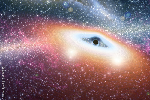 A black hole absorbs matter and time. Elements of this image were furnished by NASA.