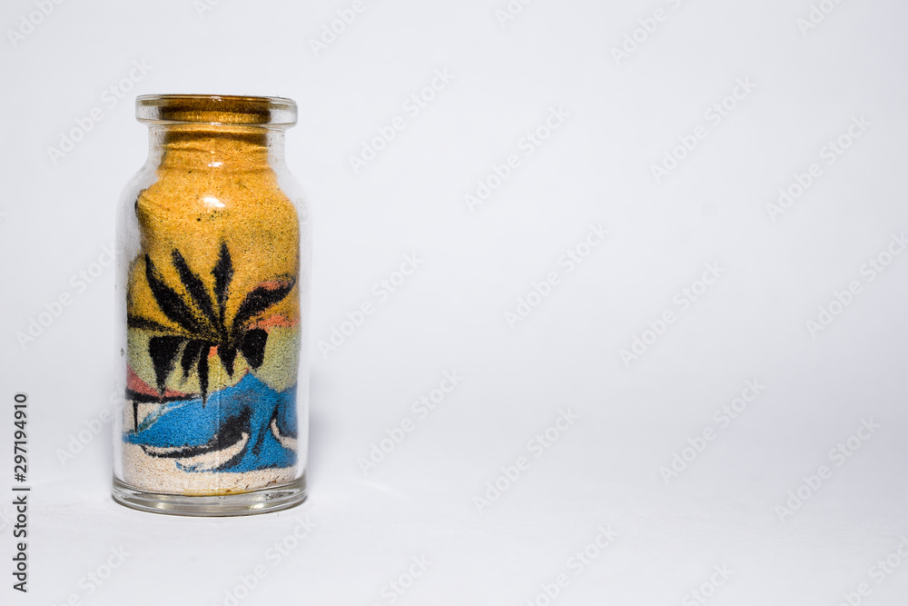 brazilian handicraft with colorful sand grains in small glass jar brazilian handicraft with colorful sand grains in small glass jar