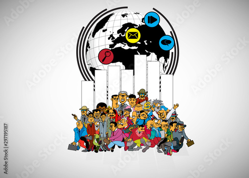 Vector illustration of corporate structure, cartoon character of business team