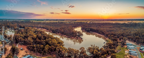 Murray River bend at sunset - aerial panorama © Greg Brave