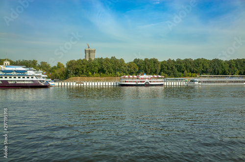 Obraz na płótnie Moscow, Russia - September 8, 2018: North river port, view of the moorings and cruise ships. Khimka River, Moscow Canal. w salonie