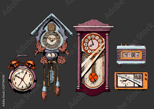 Illustration of old clocks