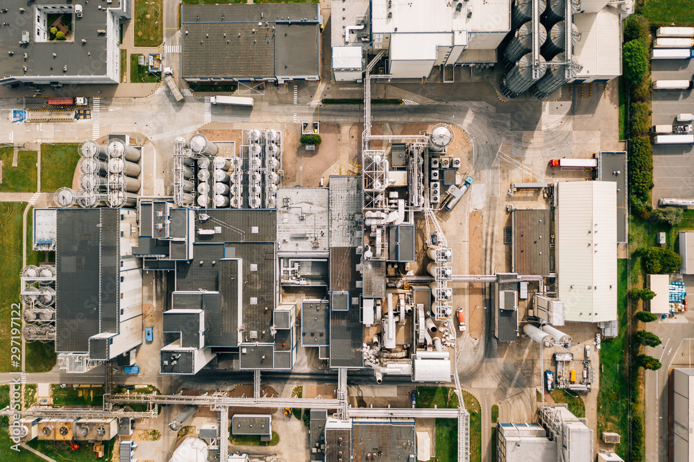 Aerial drone photography of a factory. 