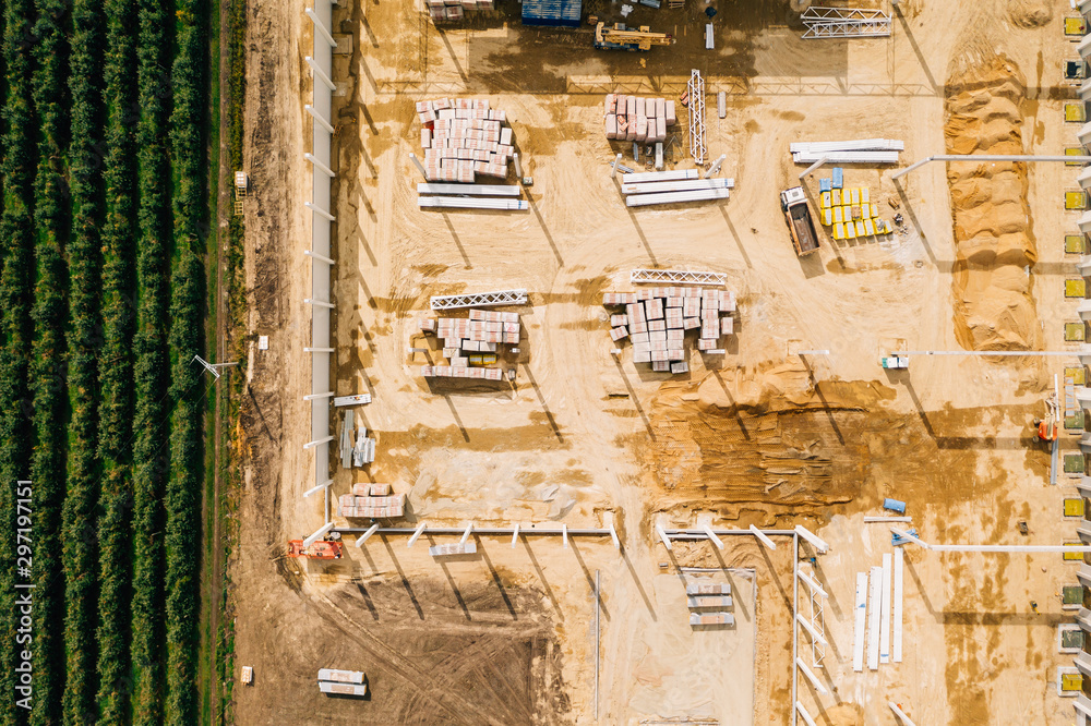 Aerial drone photography of a construction site. Europe, Poland.