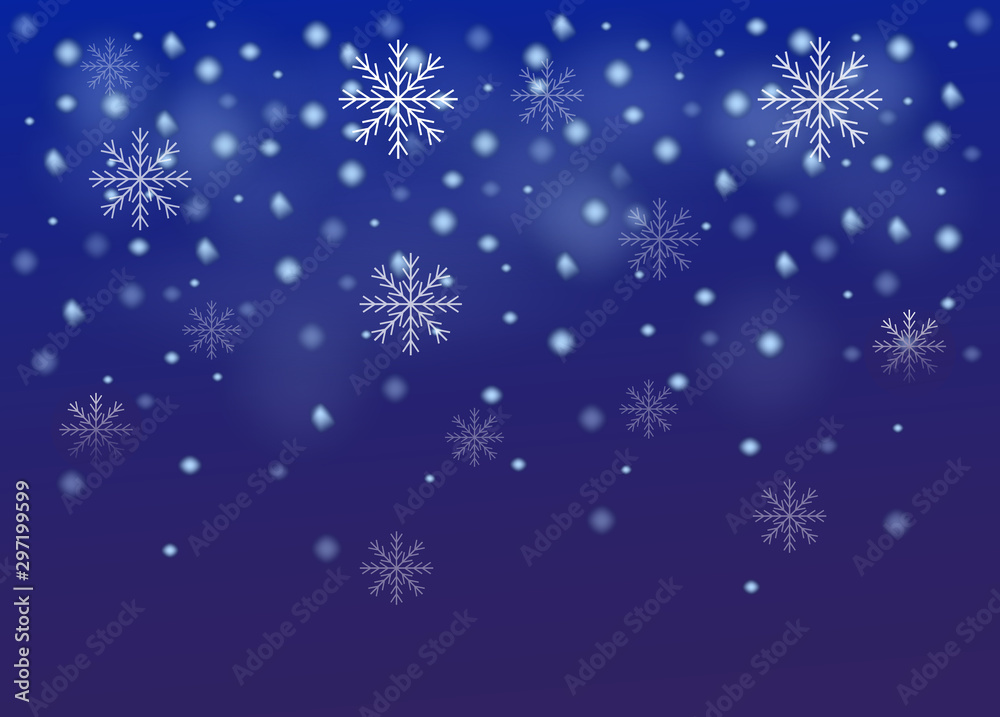 Winter Merry Christmas and Happy New Year snowfall background. Vector flat cartoon graphic design illustration