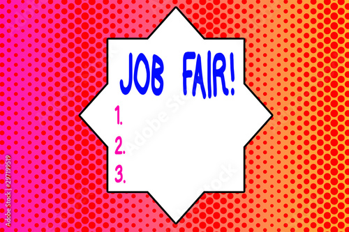 Writing note showing Job Fair. Business concept for event in which employers recruiters give information to employees Endless Different Sized Polka Dots in Random Repeated Mirror Reflection