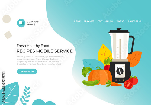 Healthy food recipes web site service concept. Vector flat cartoon graphic design illustration