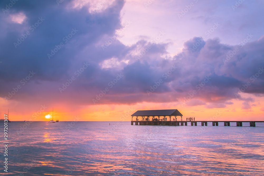 Hawaii Hanalei Bay Pier Sunset