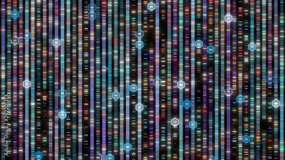 DNA sequencing the bases of a fragment of DNA Abstract background DNA sequencing the bases of a fragment of DNA Abstract background