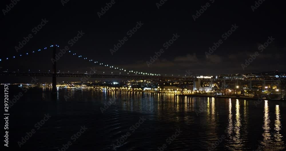 Aerial view. Lisbon night view. Portugal Lisbon Ponte 25 de Abril at Night. Aerial view. Lisbon night view. Portugal Lisbon Ponte 25 de Abril at Night.