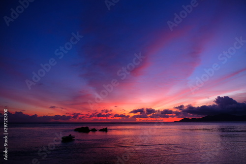 Romantic sunset on the Seychelles