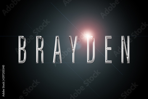 first name Brayden in chrome on dark background with flashes photo