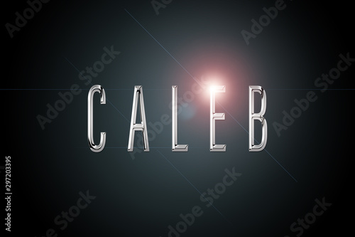 first name Caleb in chrome on dark background with flashes photo