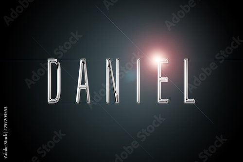 first name Daniel in chrome on dark background with flashes