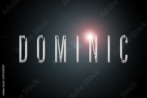 first name Dominic in chrome on dark background with flashes photo