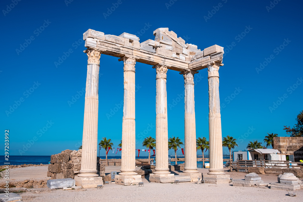 Ruins of Apollon Temple in Side Ancient City in Antalya, Turkey