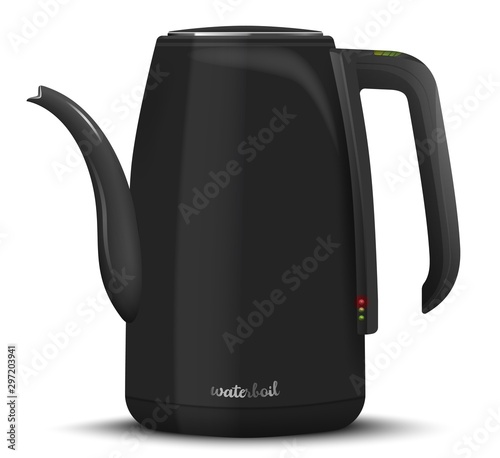 Realistic electrical kettle made of plastic. Vector illustration on white
