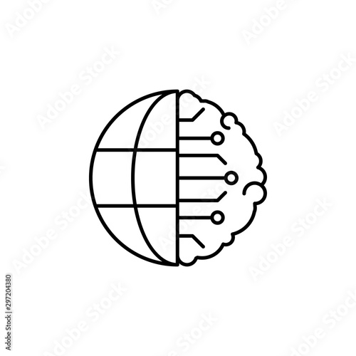 Brain Earth globe icon. Simple line, outline vector of artificial Intelligence icons for ui and ux, website or mobile application