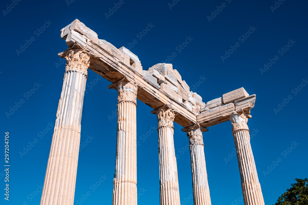 Ruins of Apollon or Apollo Temple in Side Ancient City in Antalya, Turkey