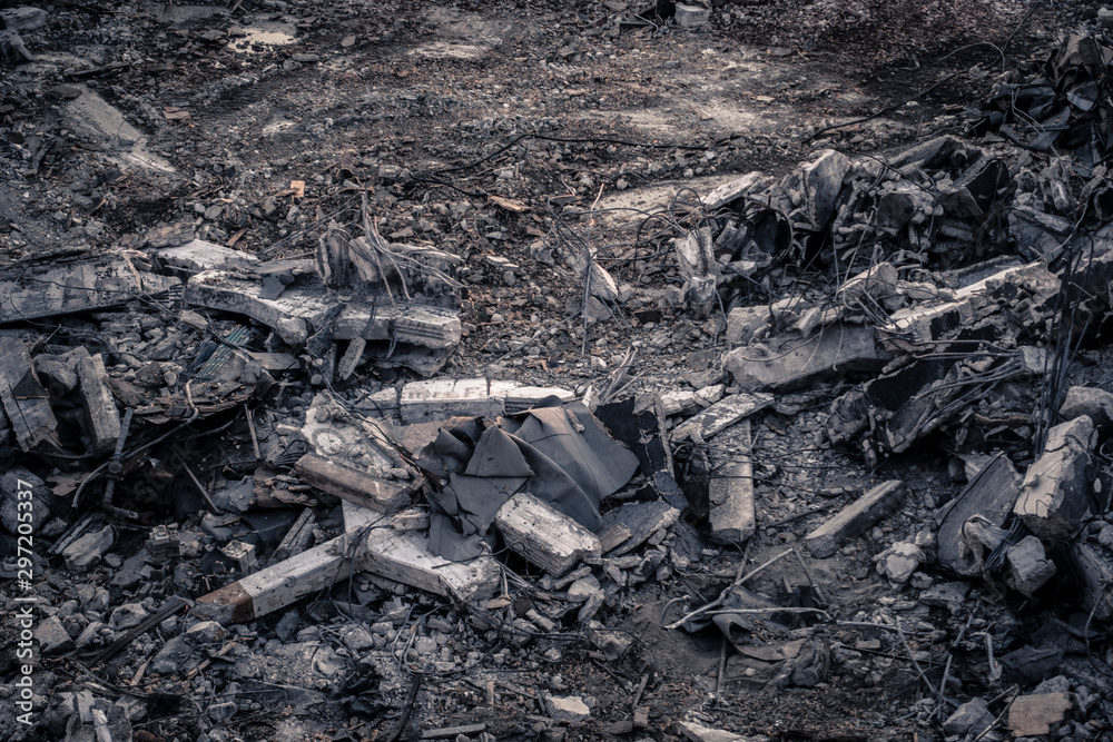 Heaps of rubble and debris