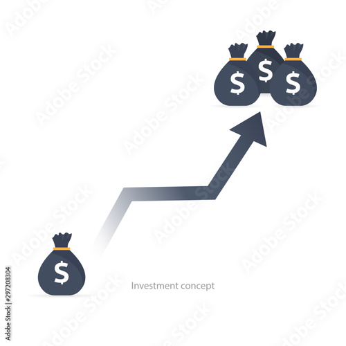 Compound interest, added value, financial investments stock market, future income growth, revenue increase, money return, pension fund plan, budget management, savings account, banking vector icon