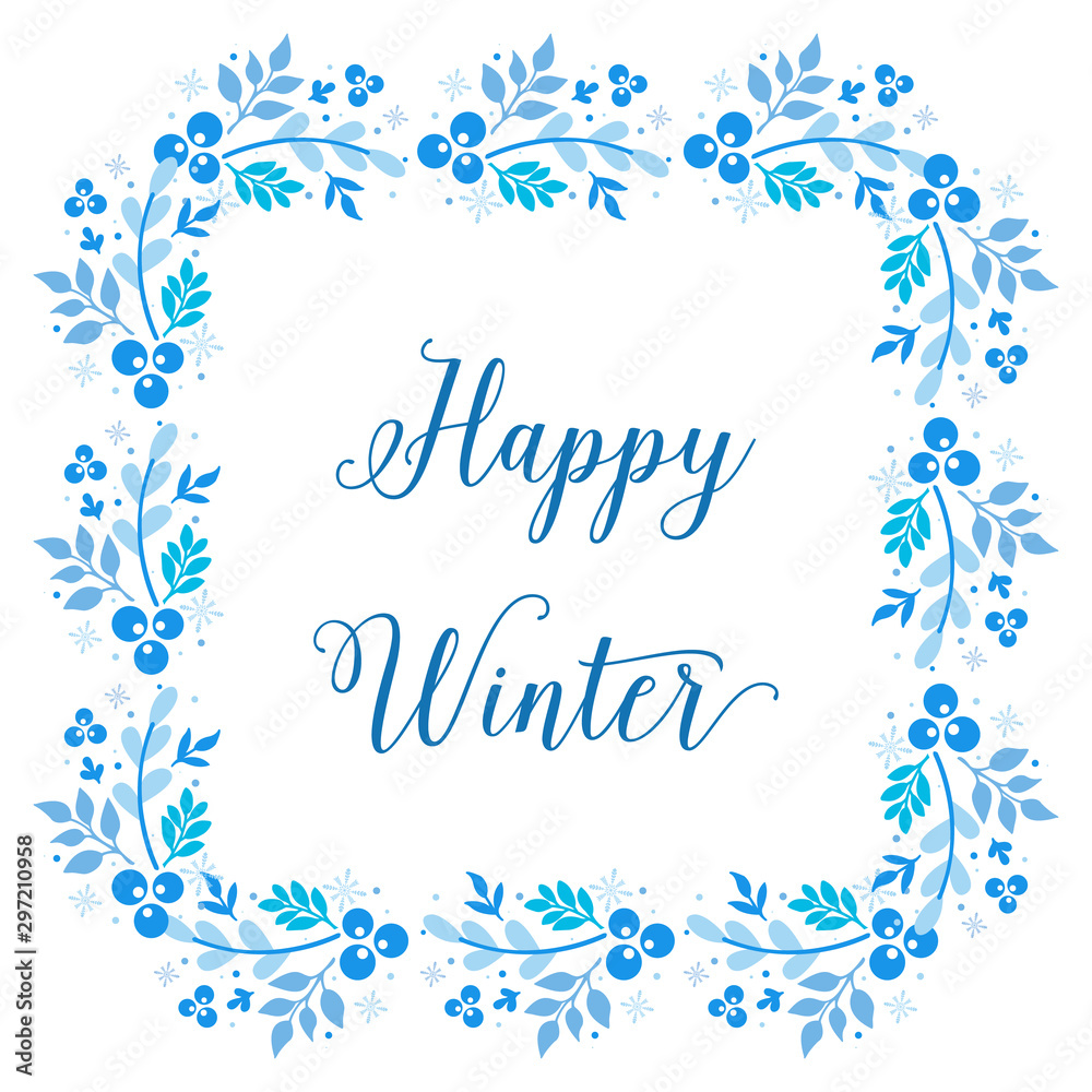 Obraz premium Greeting card happy winter background, with artwork design of blue flower frame. Vector