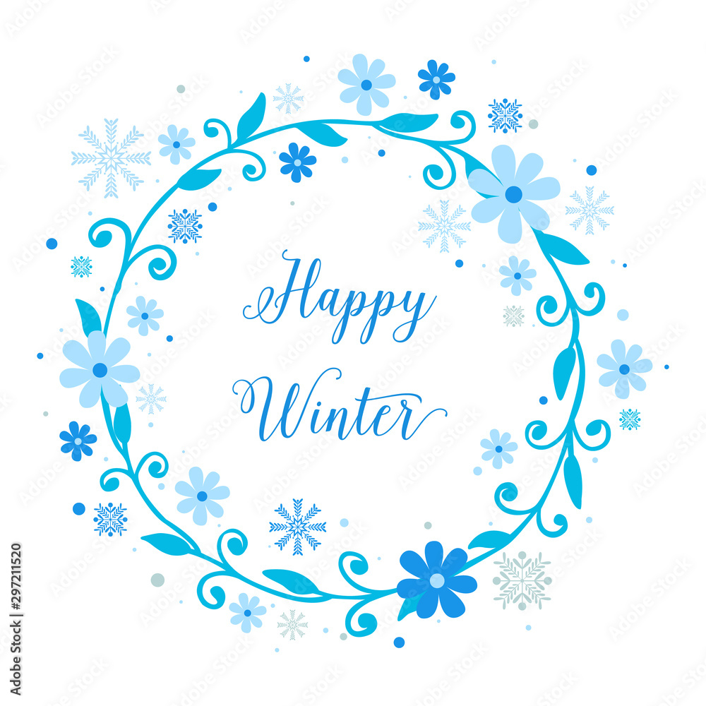 Cute blue leafy flower frame, for wallpaper of card happy winter. Vector