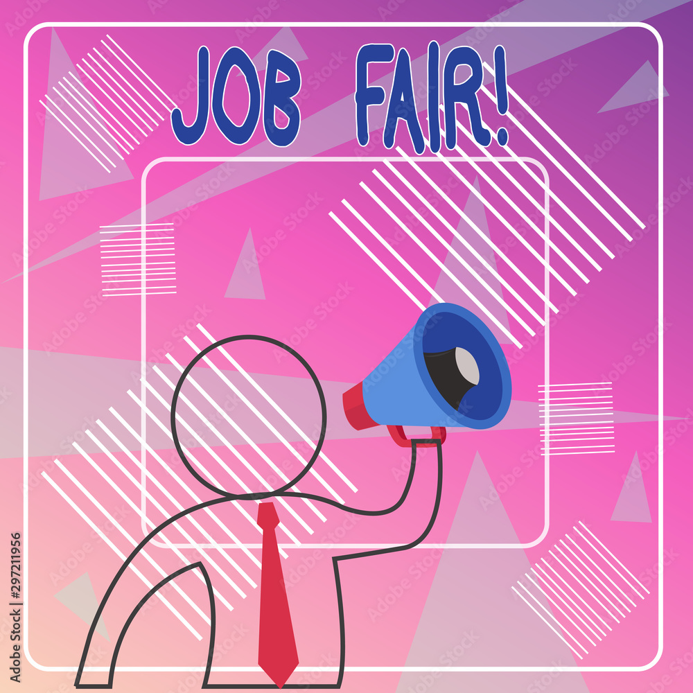 Handwriting text Job Fair. Conceptual photo event in which employers recruiters give information to employees Outline Symbol Man Loudspeaker Making Announcement Giving Instructions