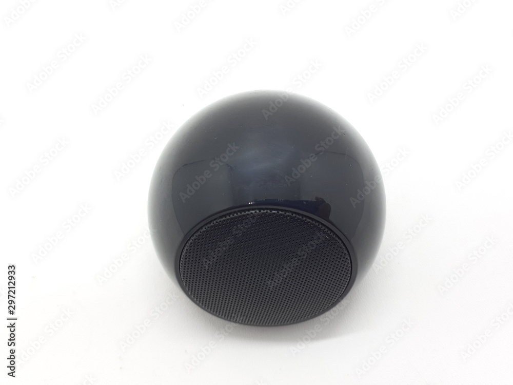 Black Luxury Elegant Artistic Round Sphere Shape Electronic Music Speaker in White Isolated Background Black Luxury Elegant Artistic Round Sphere Shape Electronic Music Speaker in White Isolated Background