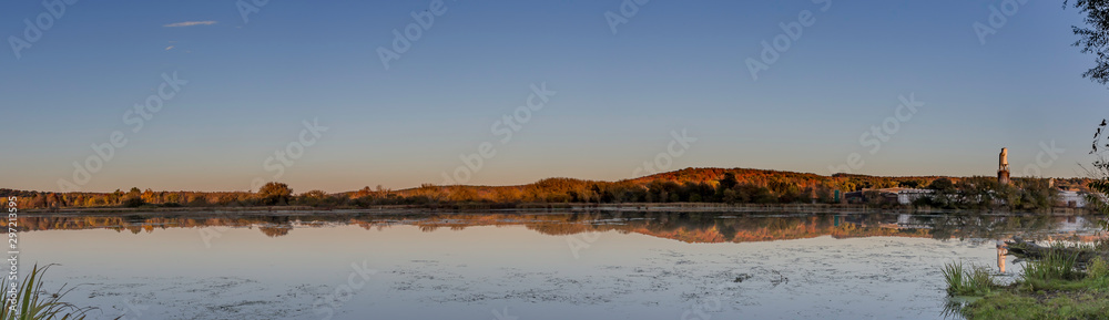 Panoramic image of clear lake in Spartansburg Pennsylvania 