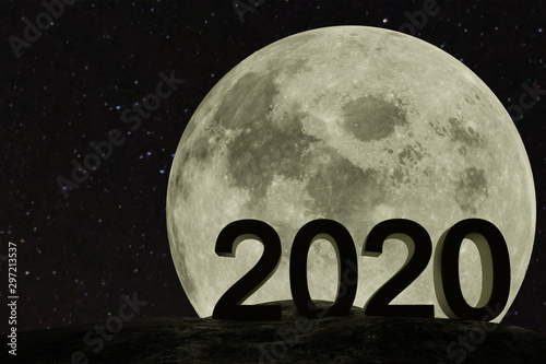 2020 concept, the happy new year coming in 2020 in front of the moon background , happy new year 2020