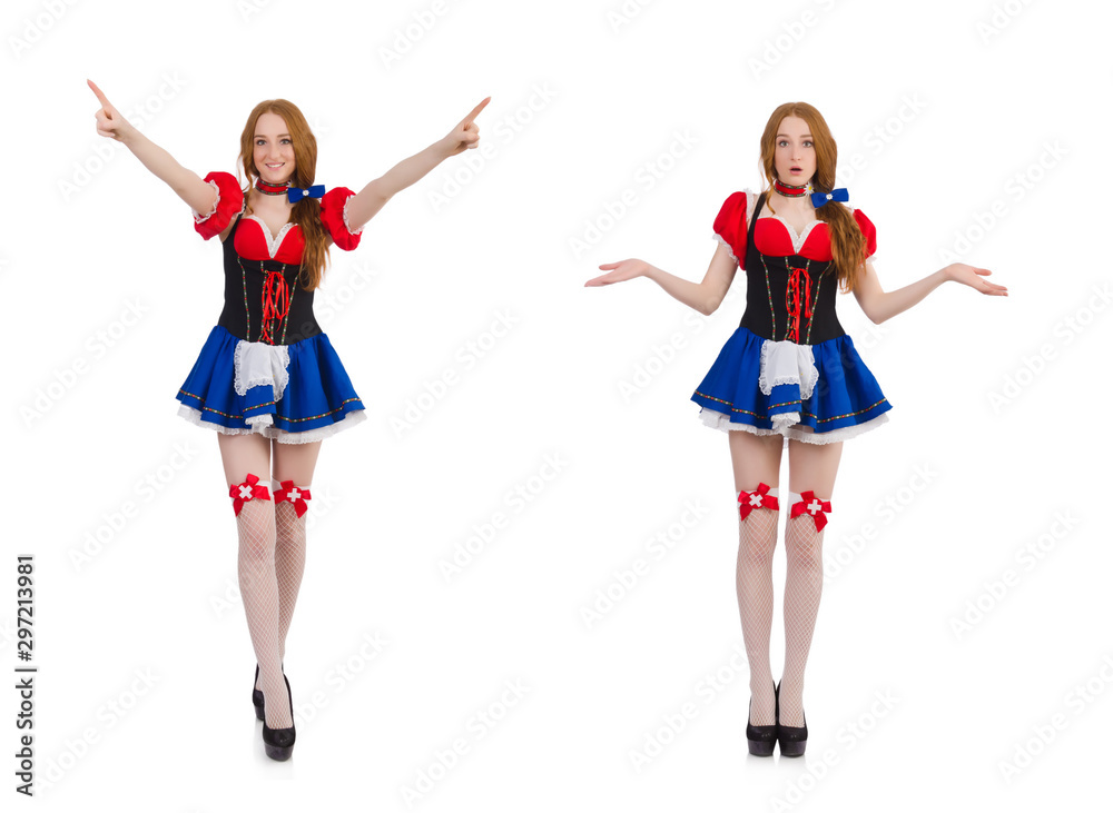 Woman waitress in octoberfest concept Woman waitress in octoberfest concept