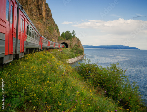 The train enters the tunnel on the Circum-Baikal Railway photo