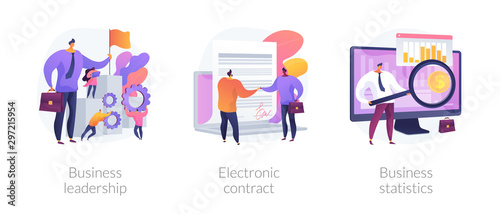 Business icons set. Market success, digital paperwork, corporate research. Business leadership, electronic contract, business statistics metaphors. Vector isolated concept metaphor illustrations